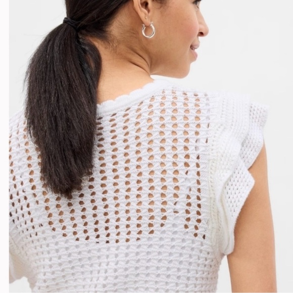 NWT Gap Flutter Sleeve Crochet Sweater Off White Color XXL Tall - Picture 2 of 6